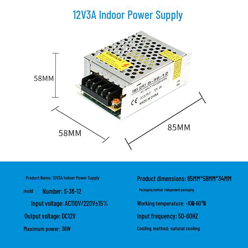 220V To 12V/24V/5V DC Power Supply for LED Strip Lights - 5A/10A/30A, 60W Transformer