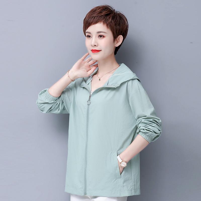 Mittelalterliche Mutter Sommer Dünne Jacke Koreanisch Locker Stehkragen Reißverschluss Sonnenschutz Kleidung Damen Locker Sonnenschutzjacke 5XL