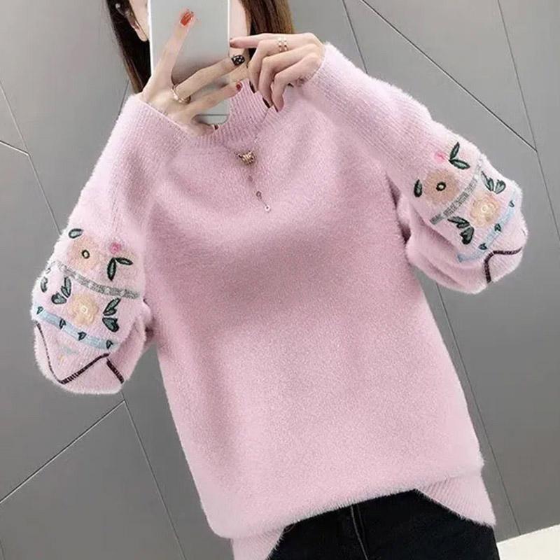 Pullover für Damen Herbst Winter Verdickter Pullover Warm Gestrickt Dehnbar Langarm Oversize Jumper Oberteile