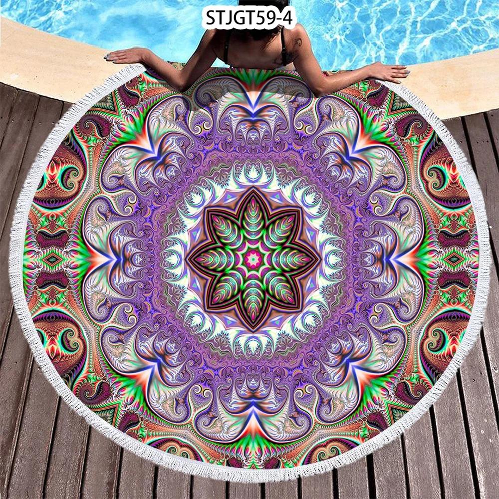 Microfiber Round Beach Towel Sport Scarf Mandala Circle Serviette De Plage Toalla Playa Swimming Bath Towel with Tassel