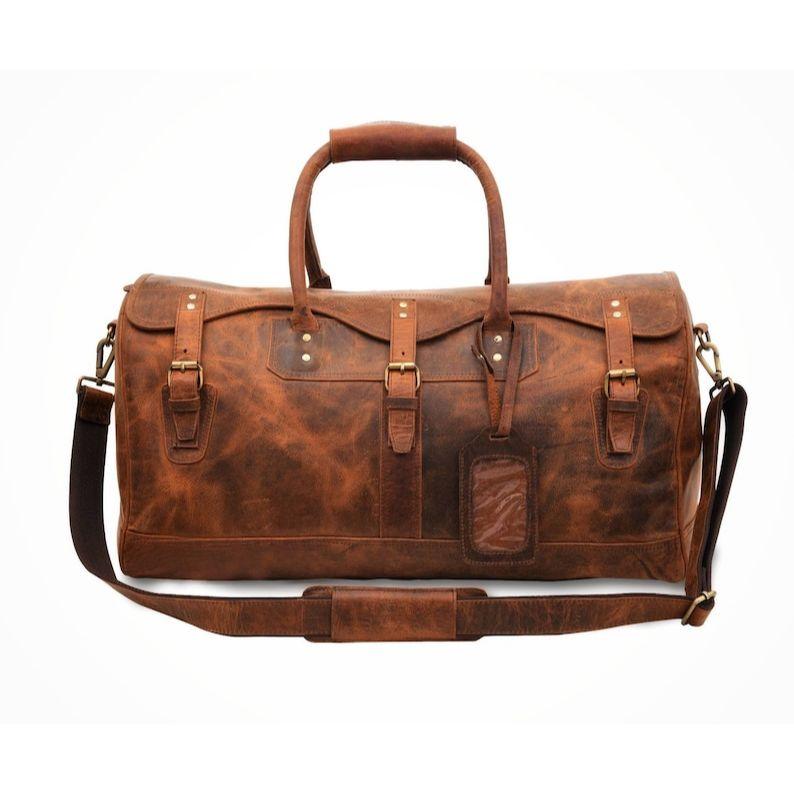 Full Grain Leather Weekender Bag: Handmade Distressed Duffle