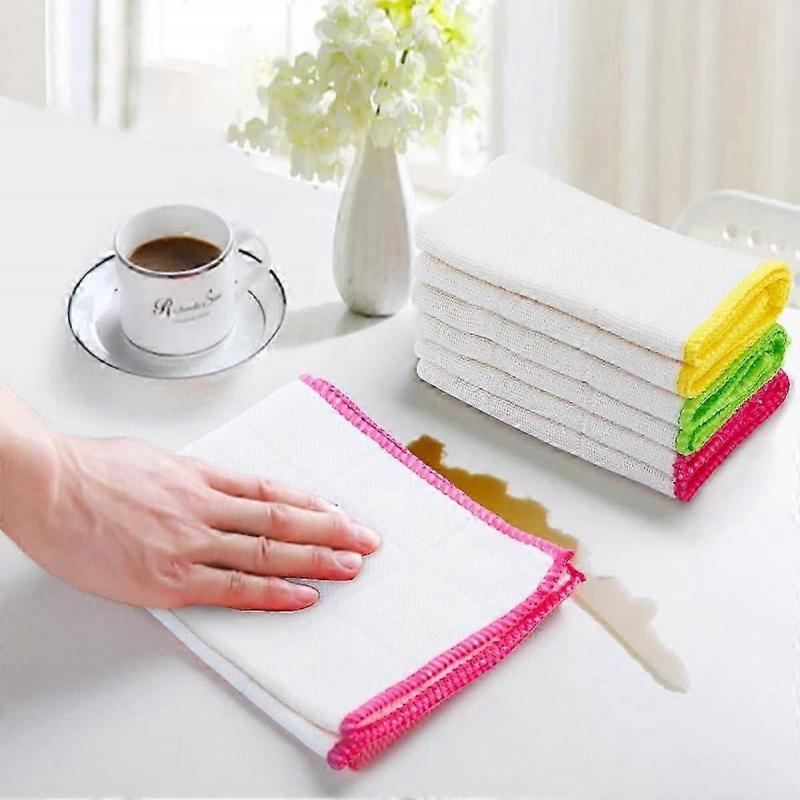 10PCS Bamboo Dish Cloths Towels Kitchen Cloths for Cleaning Dishcloths Washable Absorbent Machine Washable, Random Colors