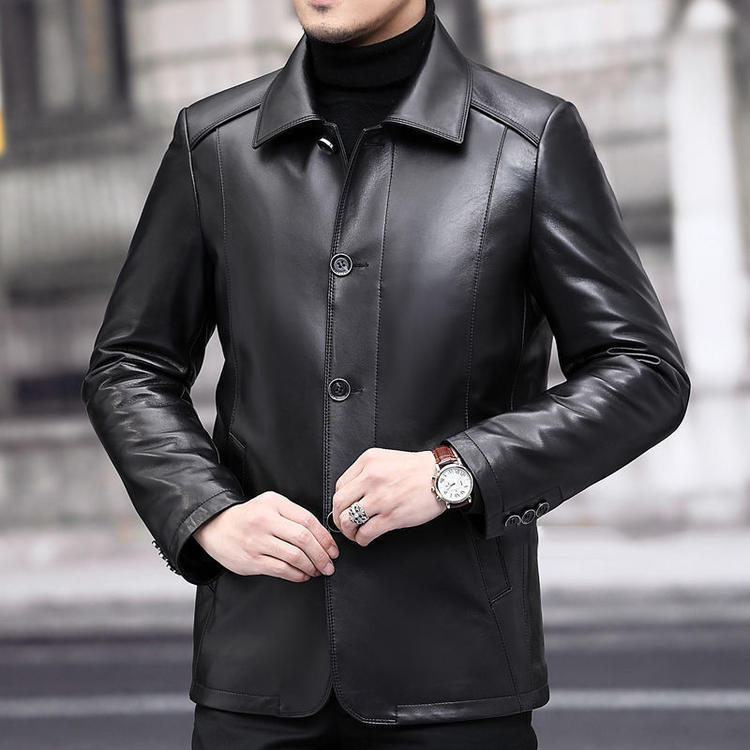 New Dad's Middle-aged Men's Leather Jacket Fleece Thickened Autumn and Winter Warm Jacket