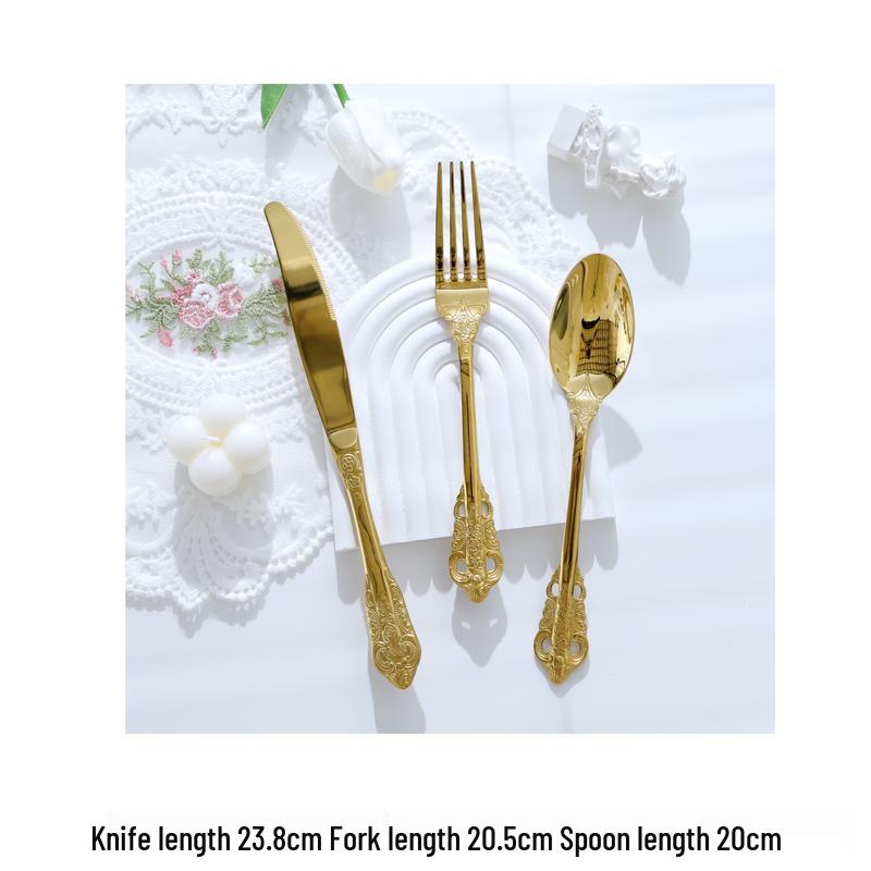 Nordic Gold Rim Steak Knife & Fork Plate Set - Western Dining & Breakfast Tableware