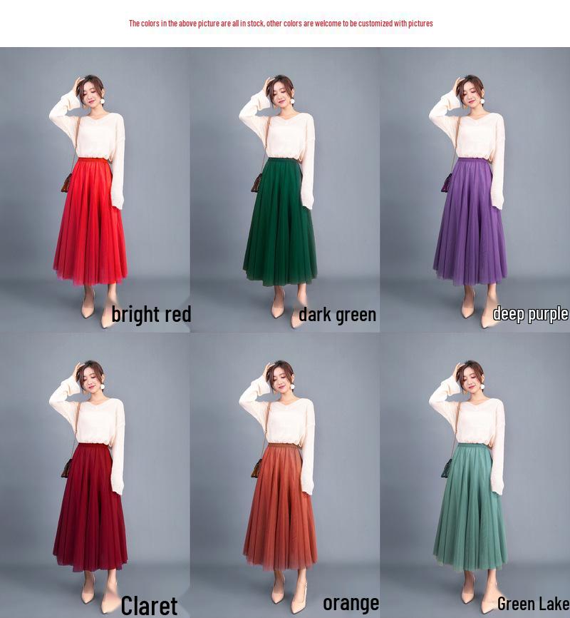 Elegant A-Line Pleated High Waist Mesh Skirt - Autumn Collection for Women
