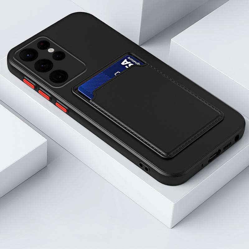 

Чехол для телефона с карманом для карточек конфетного цвета для Samsung S25 S24 FE S23 Ultra S22 Plus S21 A56 A36 A16 A55 A15 A35 A54 A34, мягкий защитный чехол-бампер для объектива Samsung S25 Ultra чёрный