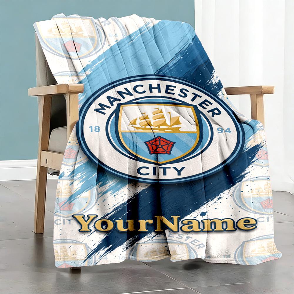 Manchester City Personalized Text Blanket Multi-purpose Personalized Blanket Ultra-Soft Suitable for Office Living Room Livingroom Bed