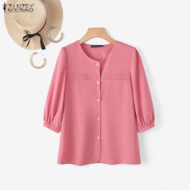 ZANZEA Bluză casual pentru femei, cu mâneci 3/4, cu decolteu rotund
