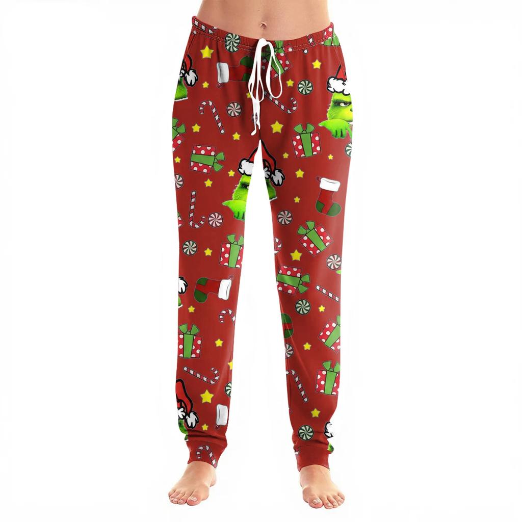 Women's Christmas Print Cuffed Jogger Pants with Pockets Casual Pants