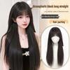 Women's Full Head Wig with Air Bangs - Black Long Straight Synthetic Hair, Fluffy and Natural for Daily Use.