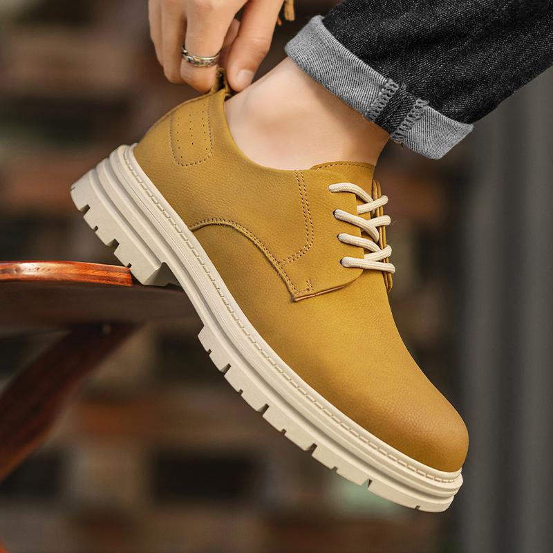 Casual men's leather shoes Trendy and versatile design styles Daily office outdoor leisure walking Youth Thick soled Shoes