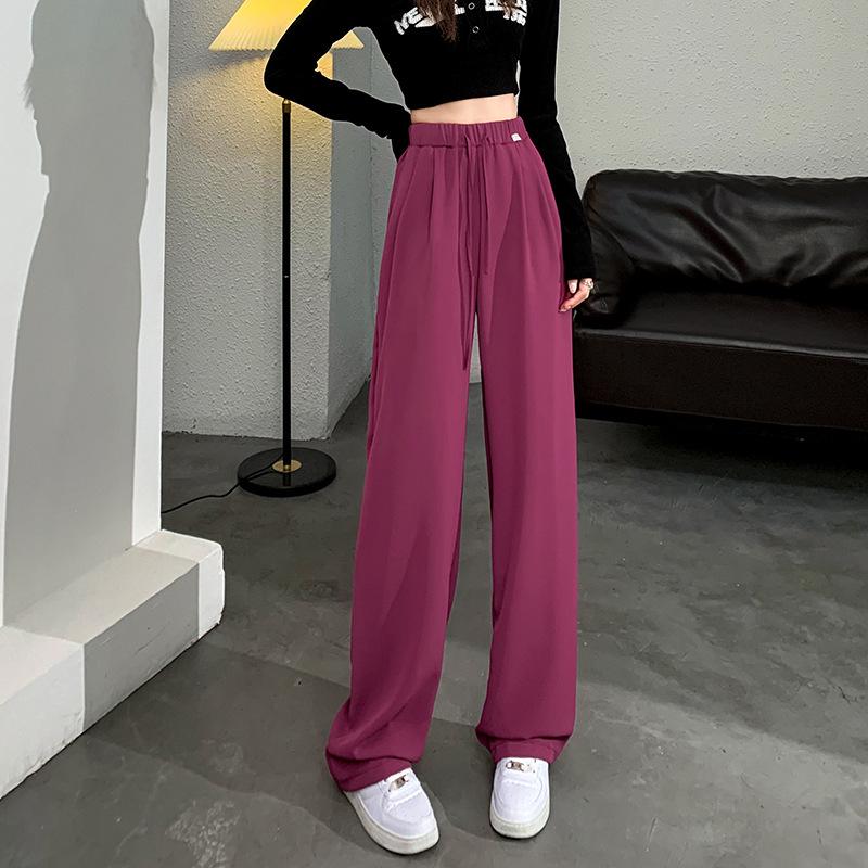 Narrow version wide-leg pants women's spring and summer new straight casual high-waisted thin high-end drape design suit pants