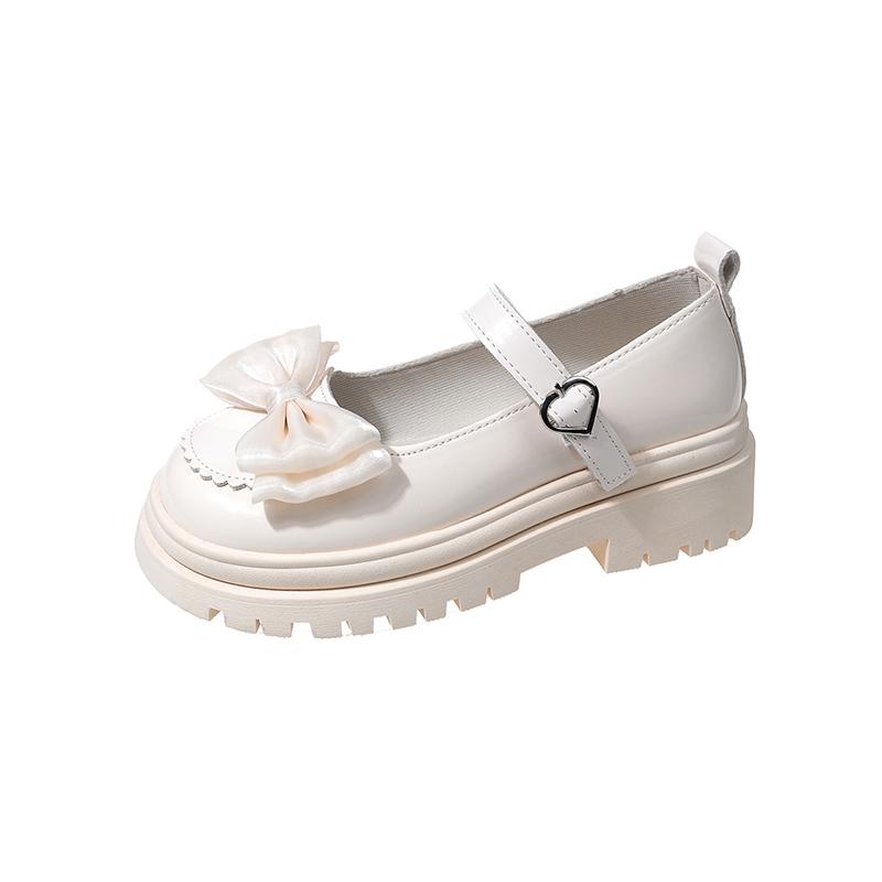 

Модные туфли Мэри Джейн с круглым носком, пряжкой и бантом, на толстом каблуке среднего размера, на толстой подошве, черные туфли на каблуках 2024 года, новинка, лето 40 белый