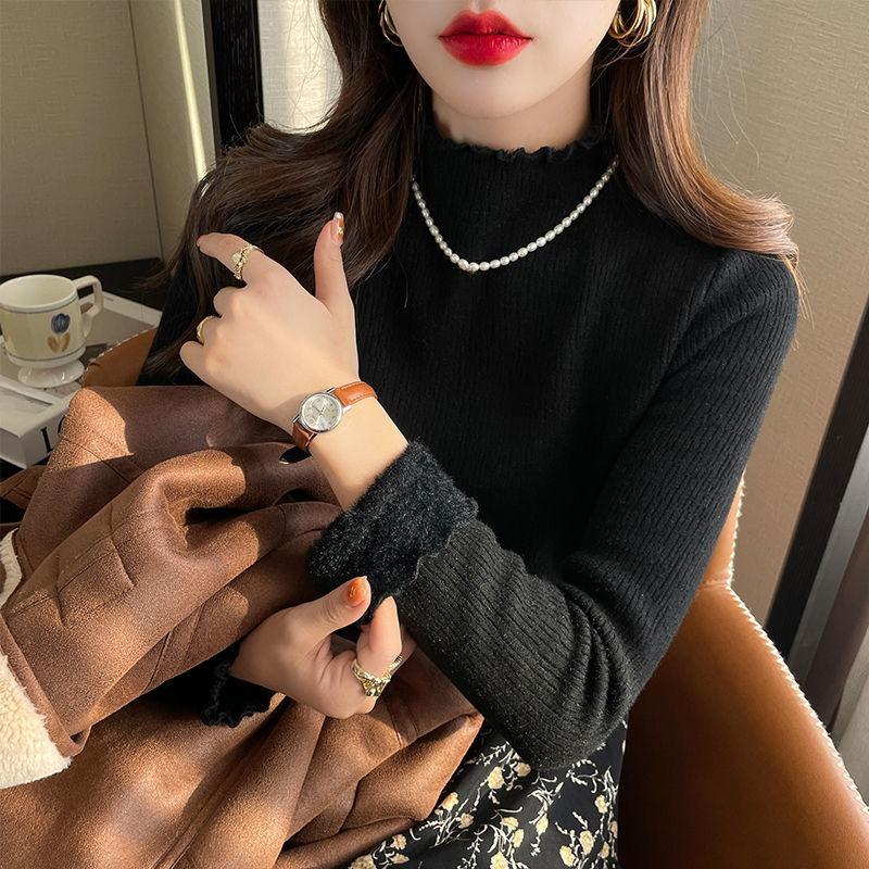 Women Winter Thicken Slim Turtlneck Sweater Plus Velvet Long Sleeve Soft Knitted Pullover Casual Thermal Knitting Bottoming Shirt