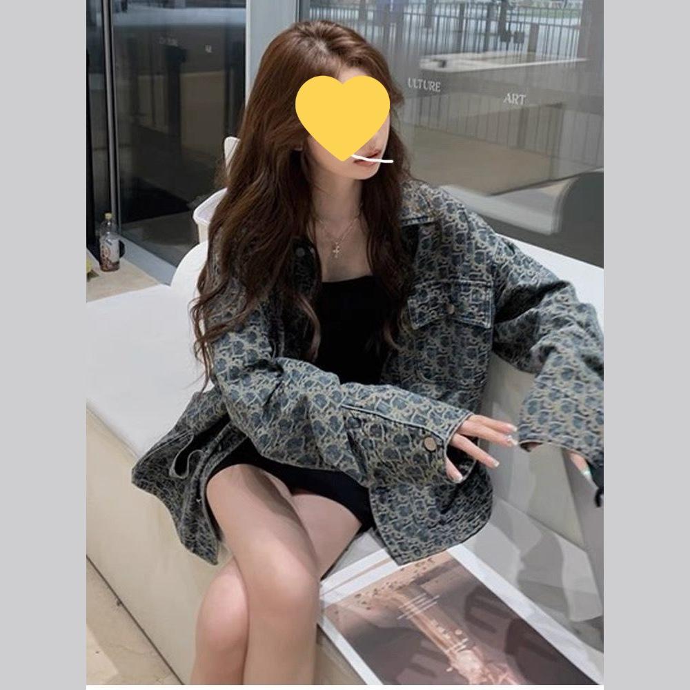 2025 Spring/Autumn Women's Retro Jacquard Denim Jacket: Sweet Cool Hot Girl Style.