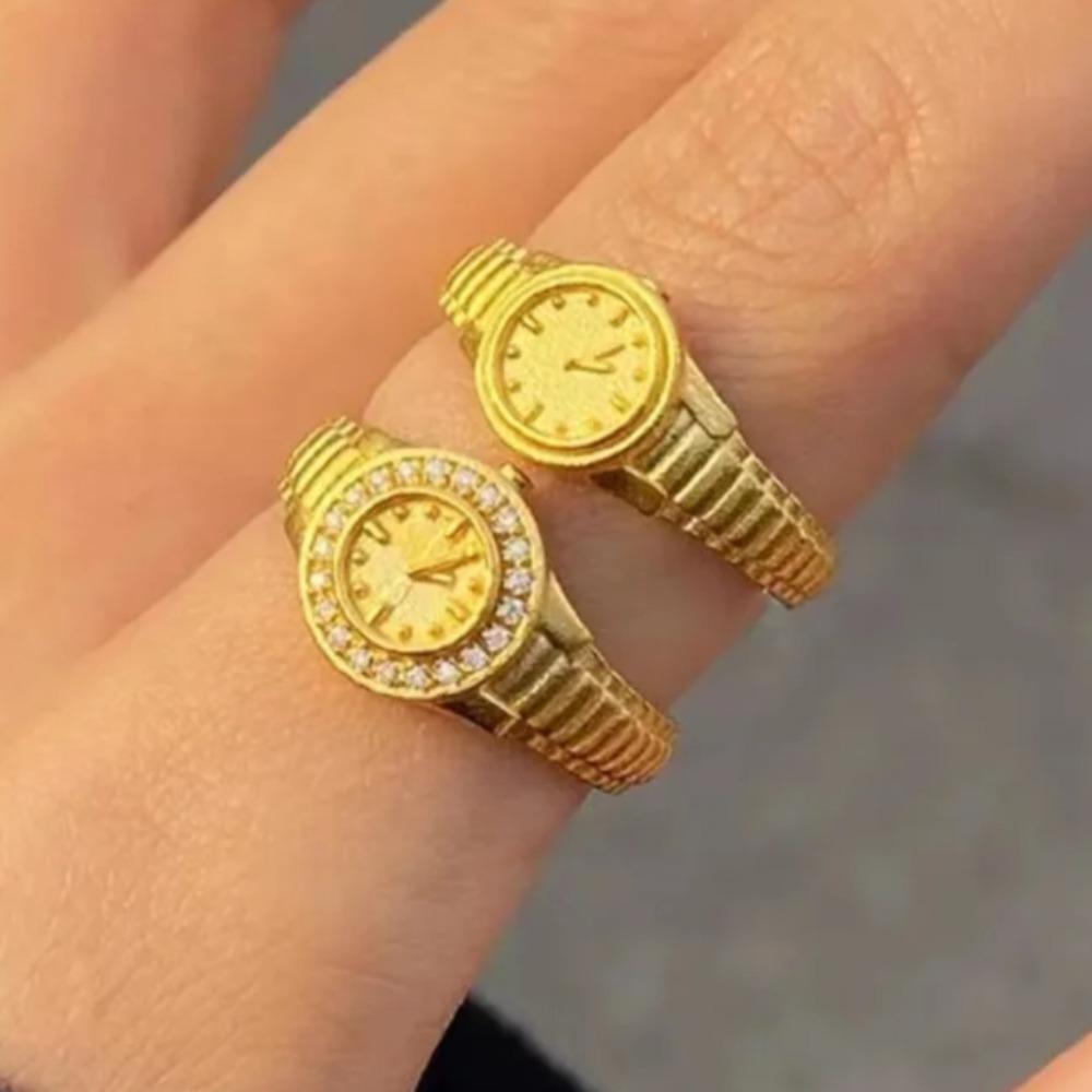 Engagement Rings for Women Stainless Steel Watch Shape Open Ring Adjustable Anillos Wedding Band Jewelry Accessories Gifts