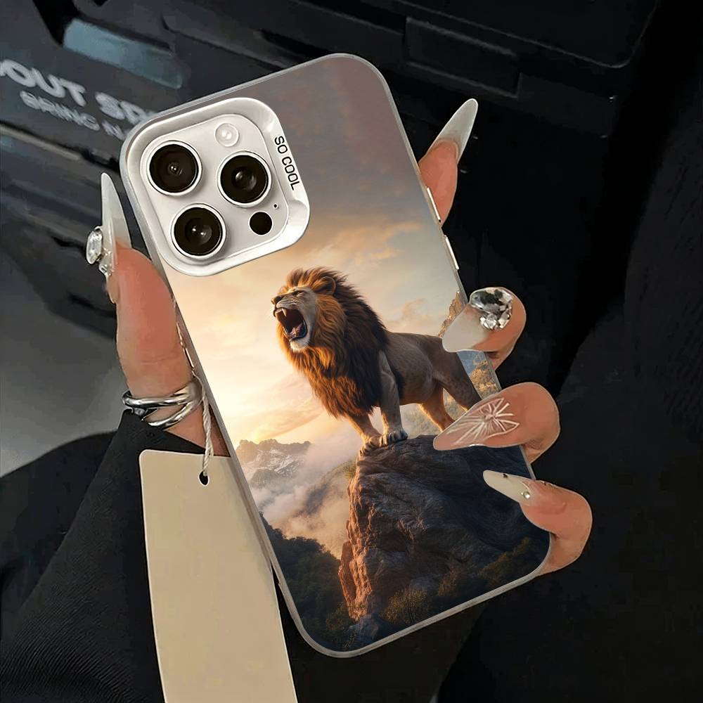

Lion- Pattern Phone Case For iPhone 11 12 13 14 15 16Pro Max Plus white Sliver Phone Cover iPhone16E