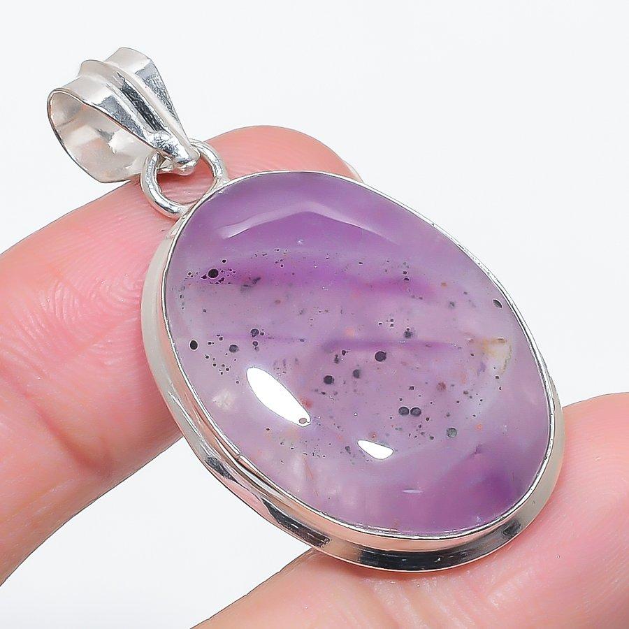 Sage Amethyst Gemstone 925 Sterling Silver Jewelry Pendant 1.77"