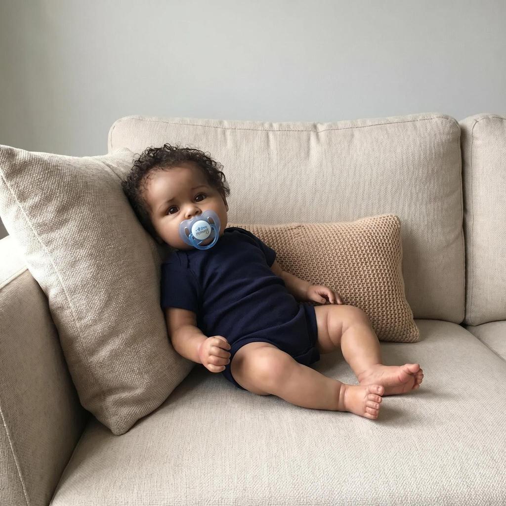 19-inch Reborn Doll in Skin Tone with Dark Blue Romper - Perfect Christmas Collectible Gift for Kids.