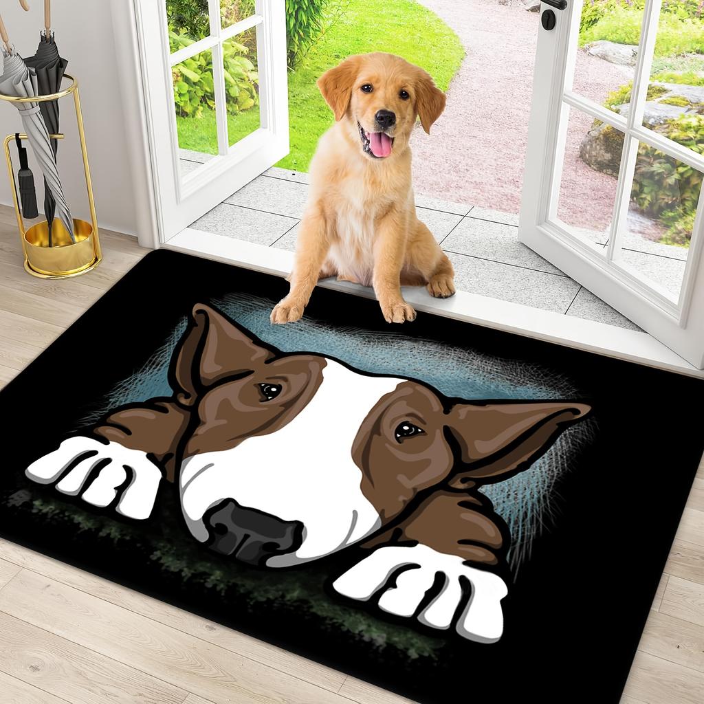 Bull Terrier 'Where's The Biscuits?' Soft Flannel Rug for Entryway Living Room Hallway Bedroom Kitchen Laundry Decorative Carpet