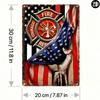 Vintage Metal Poster Firefighter Flag US Emblem Wall Art Decor 27x30cm