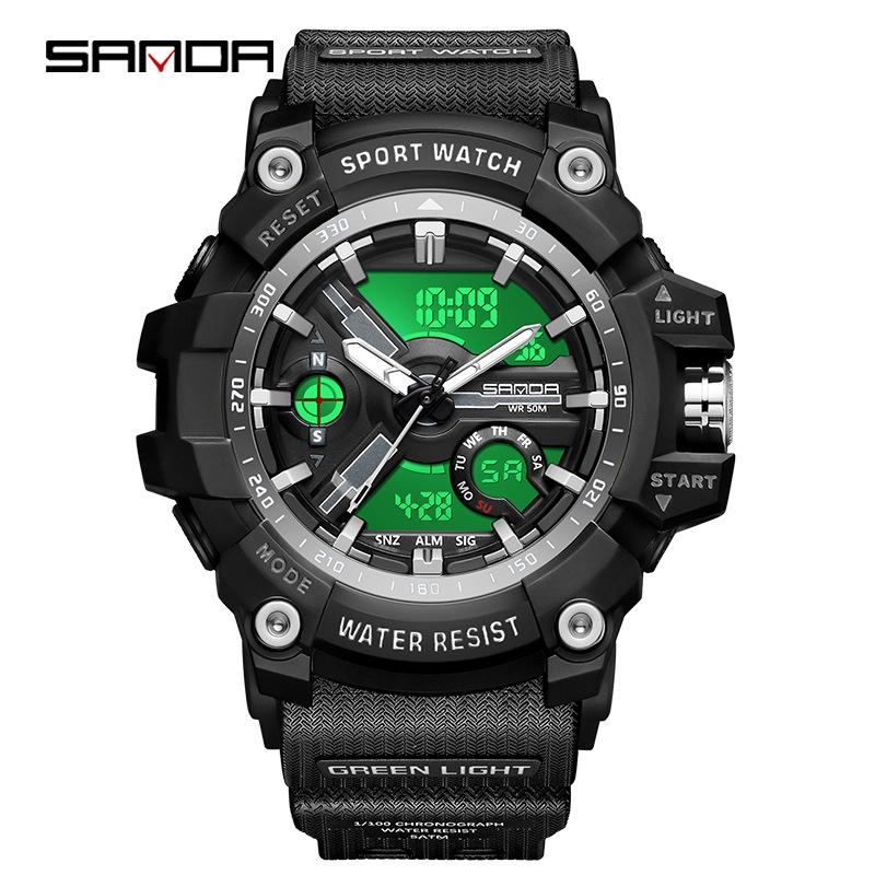 SANDA 3179 Digital Men Watch 50M Waterproof Watch Dual Display Quartz Sports Watch for Men Luminous Relogio Masculino