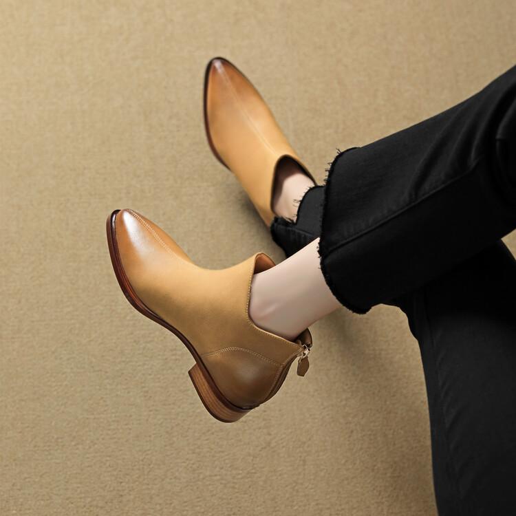 Fashion New Autumn Winter Genuine Leather Women Boots Fashion Pointed Toe Chelsea Boots for Women Short Boots Low Heels Botines Mujer