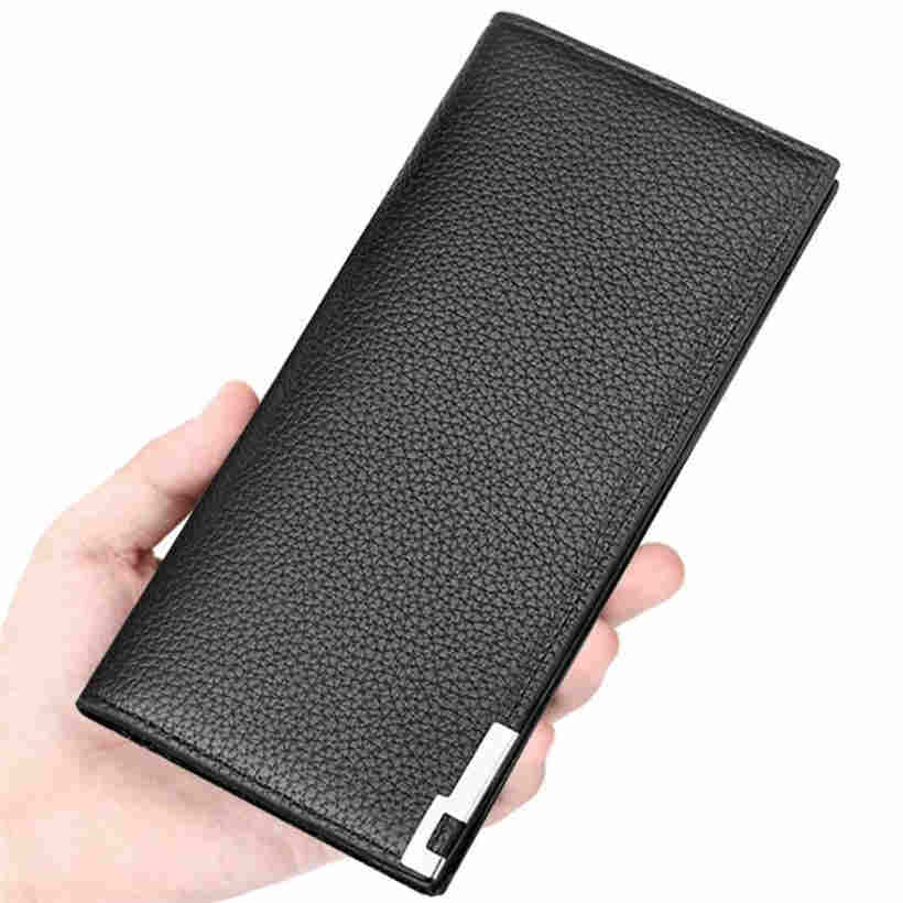 Men Long Lychee Pattern Ultra Thin Soft Leather Wallet Multifunction Large Capacity Wallet Card Holder