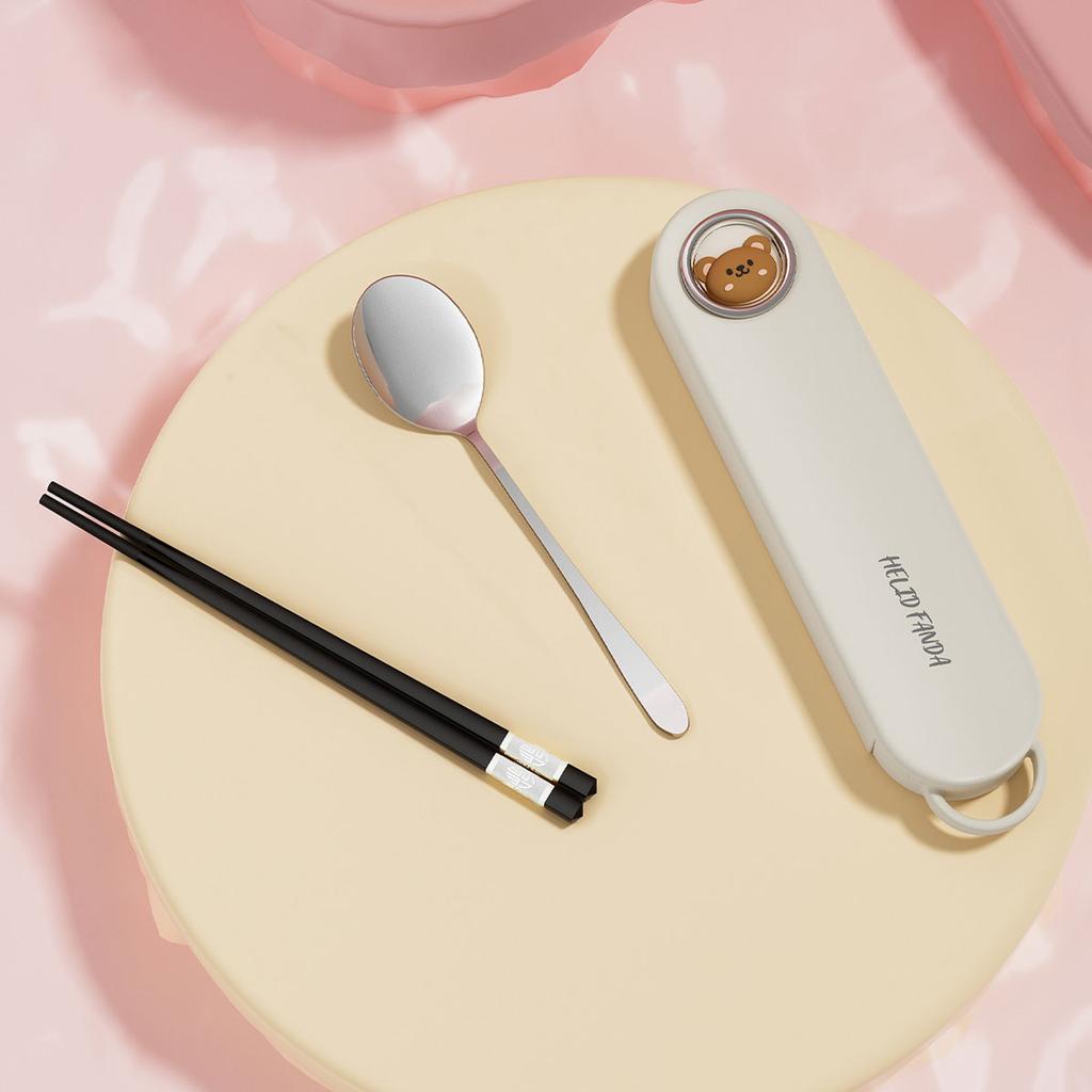Portable 304 Stainless Steel Tableware Set Spoon Chopsticks With Pull-out Cutlery Box Travel Picnic Cute Dinnerware Set