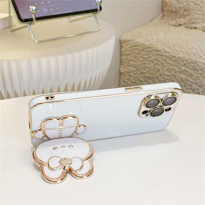 Lovely Rabbit Makeup Mirror Bracket Holder Plating Phone Case For Iphone 13 14pro 12 11pro Max X Xr Xs Protective Phone Holder