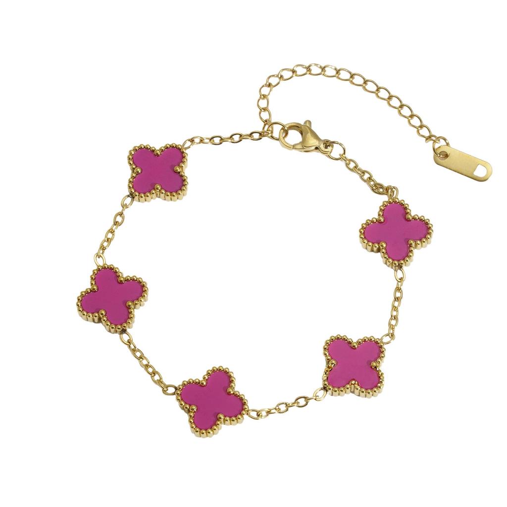 Gold-Plated Stainless Steel Four-Leaf Clover Bracelet - 13mm, Fashionable Color-Retention Jewelry