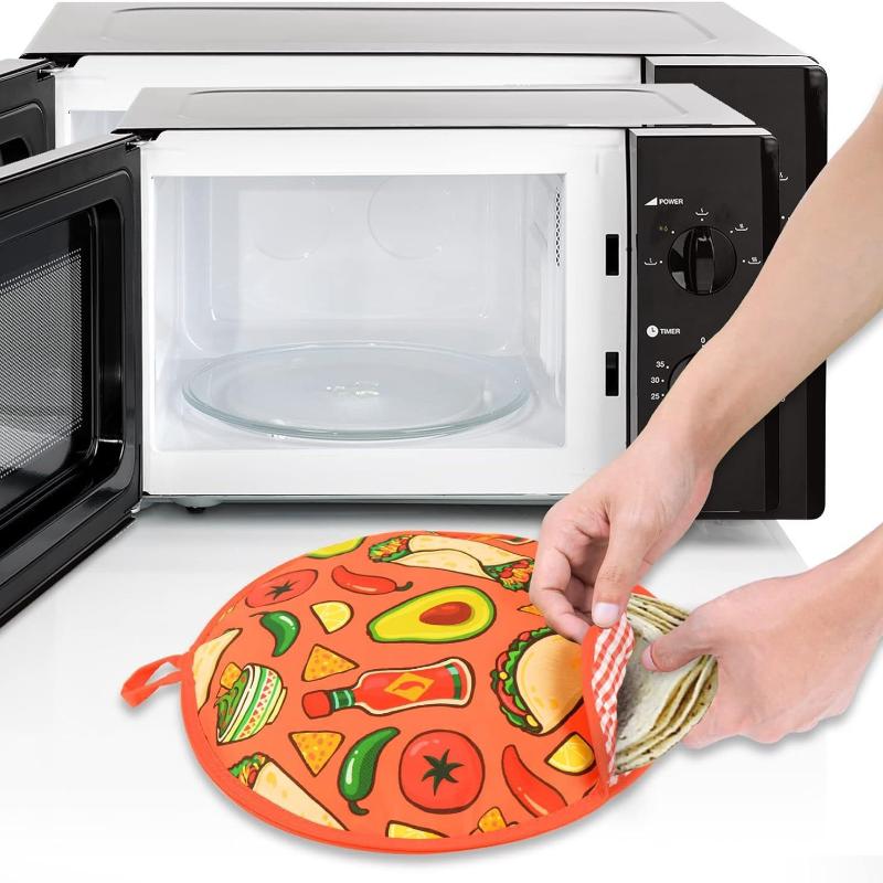 Tragbare Tortilla-Wärmetasche Rund Wiederverwendbar Burrito Stofftasche Hitzebeständig Mit Griff Pfannkuchen Thermotasche Mikrowelle