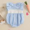 Baby Mädchen Strampler Osterkleidung Hasenstickerei Karomuster Rüschen Rundhalsausschnitt Flatterärmel Sommer Bodys Jumpsuits