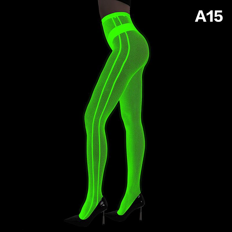 Glow In The Dark Fishnet Stockings Mesh Hollow Luminous Base Socks Shiny Pantyhose Tights Women Sexy Print Noctilucent Stocking