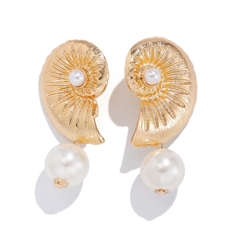 Fashion Gold Color Shell Pearl Pendant Earrings For Women Exaggerated Metal Geometric Temperament Earrings Jewelry Accessories