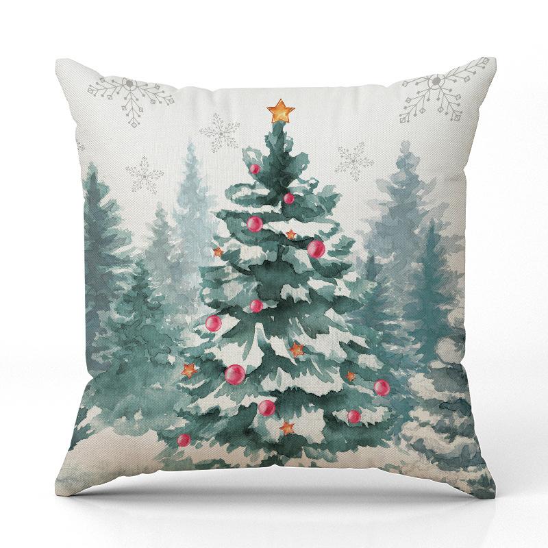 New Christmas Tree Deer Christmas Pillow Cover Linen Printed Pillow Cover Festive Room Sofa Ornament Cushion Cover