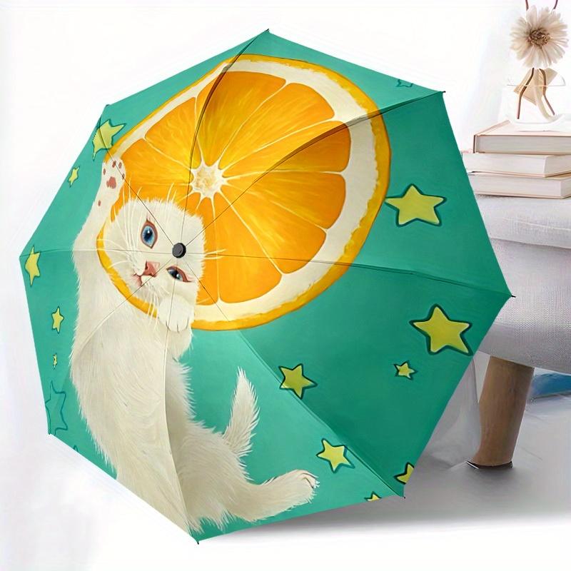1pc Cat Orange Automatic Open/close Umbrella, 8-Rib sturdy structure, Portable Travel Umbrella, Parties, Everyday Use, Outdoor Accessory, Ar