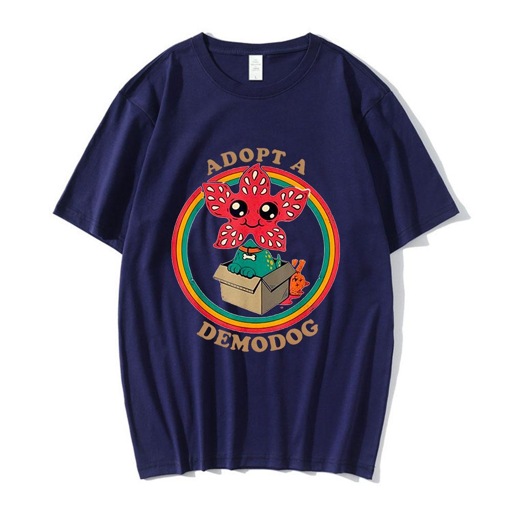 Adopt A Demogorgon Cute Man Eating Flower Pattern T-shirt Men's  Women's Cotton Casual T-shirt Fashion Retro Pure Cotton T-shirt