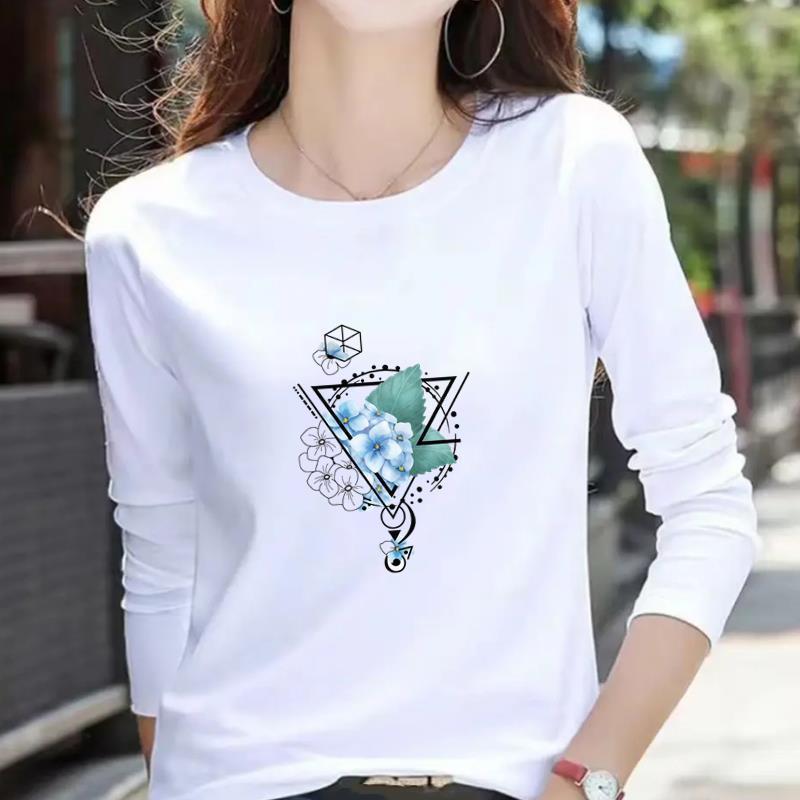 Women's Casual Heart Letter Print Long Sleeve Round Neck T-shirt for Spring & Autumn
