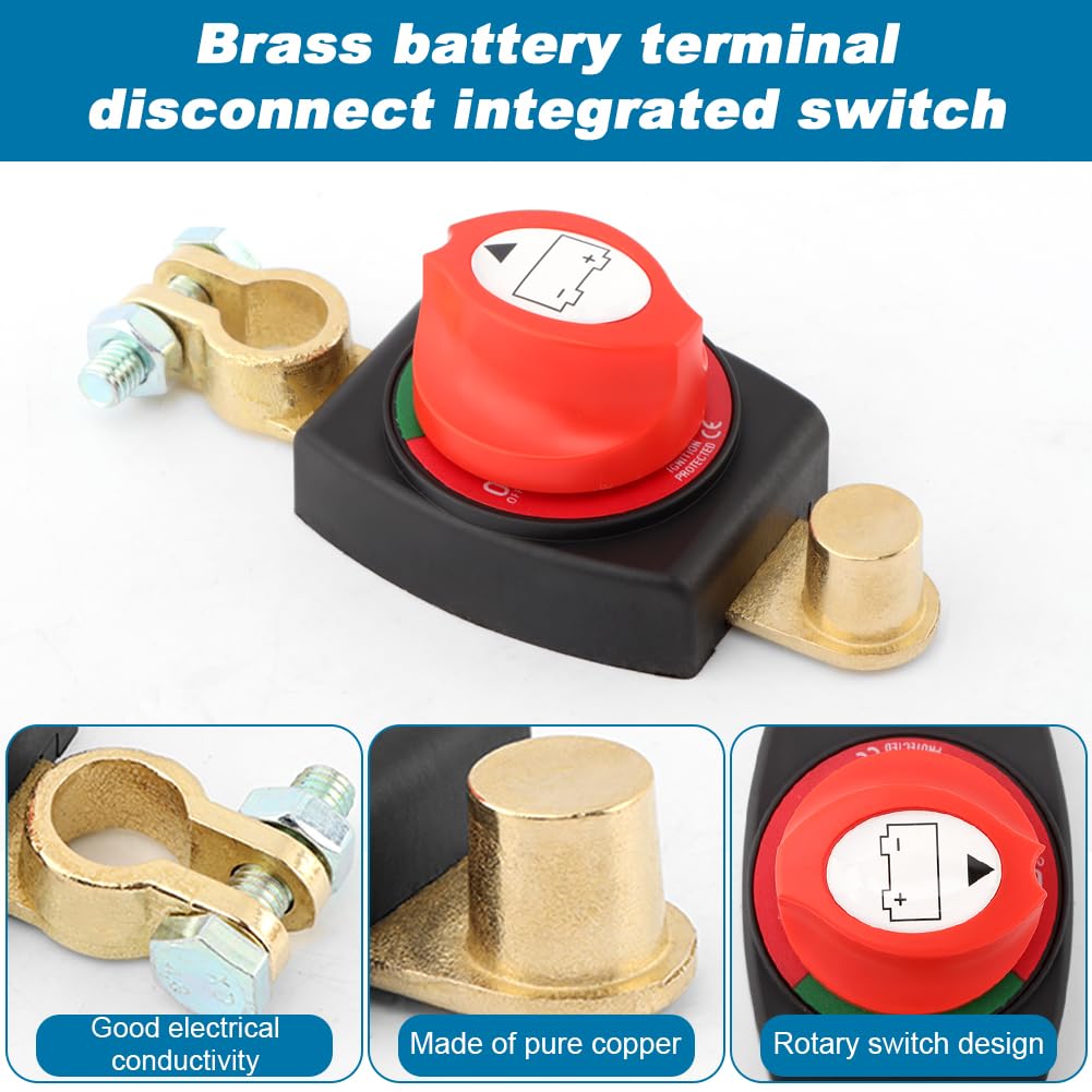 Top Post Battery Disconnect Switch, 12-24 V Battery Kill Switch Negative On/Off, 12V/300A, Heavy-Duty Top Post Batteries Switches for Cars, Vehicles,