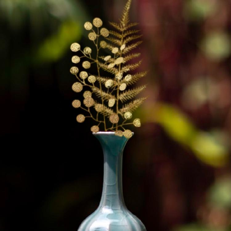10Pieces Realistic Artificial Leaf Golden Leaf Simulation Leaf For Chinese New Year Wedding Decoration Vase Arrangements