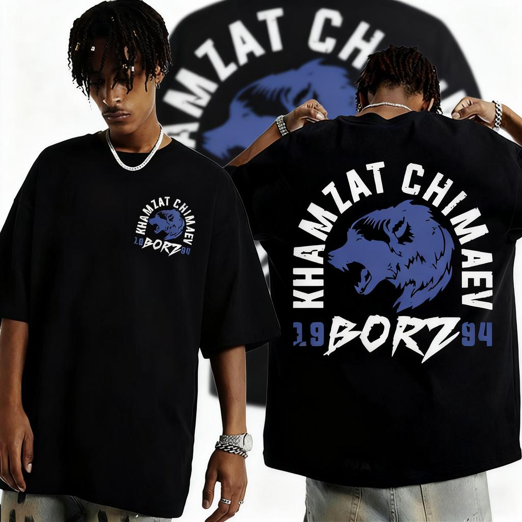 202526 Hot Sale Graphic TShirt with Khamzat Chimaev Logo borz Oversized Harajuku 100 Pure Cotton Printed Breathable Tshirt