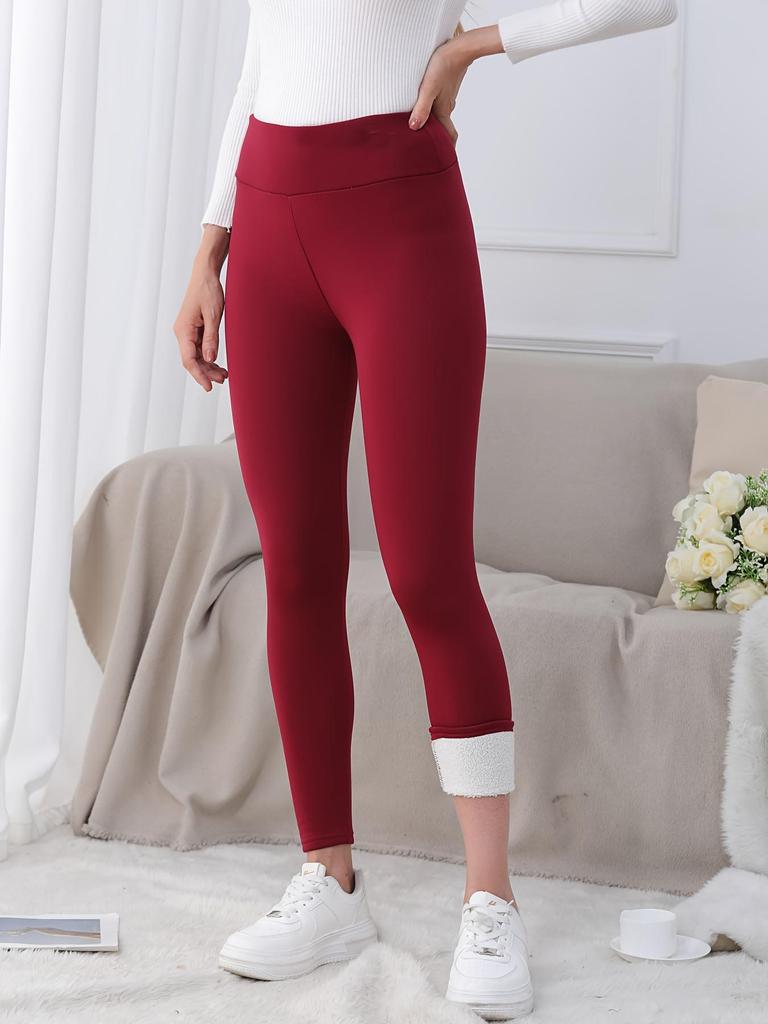 Women's High Waist Fleece Lined Lambswool Leggings for Autumn/Winter - Plus Size Yoga Pants
