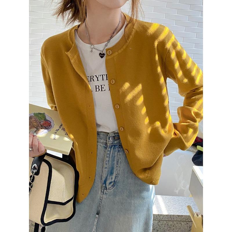 

Модный вязаный кардиган с длинным рукавом, женский свитер, весна-осень, повседневные простые куртки, элегантная свободная однотонная женская одежда One size жёлтый