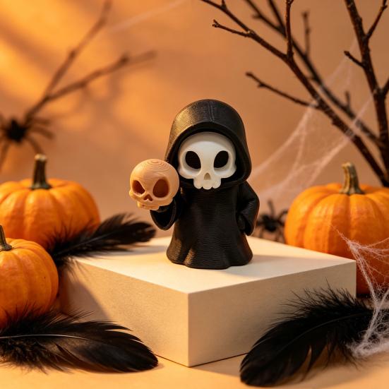 Hochwertige 3D-Drucke 9 Stück Sensenmann-Figuren, Coole Totenkopf-Skelett-Statuen, Gothic Dunkle Halloween Stilvolle Raumdekoration für Schlafzimmer