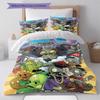 Plants Vs Zombies Chinesischer Stil Zombies und Pflanzen Cartoon Druck 3-teiliges Bettbezug-Set Spiel Anime Bettwäsche Schlafzimmer Dekoration Ohne Kissenkern Bettdecke