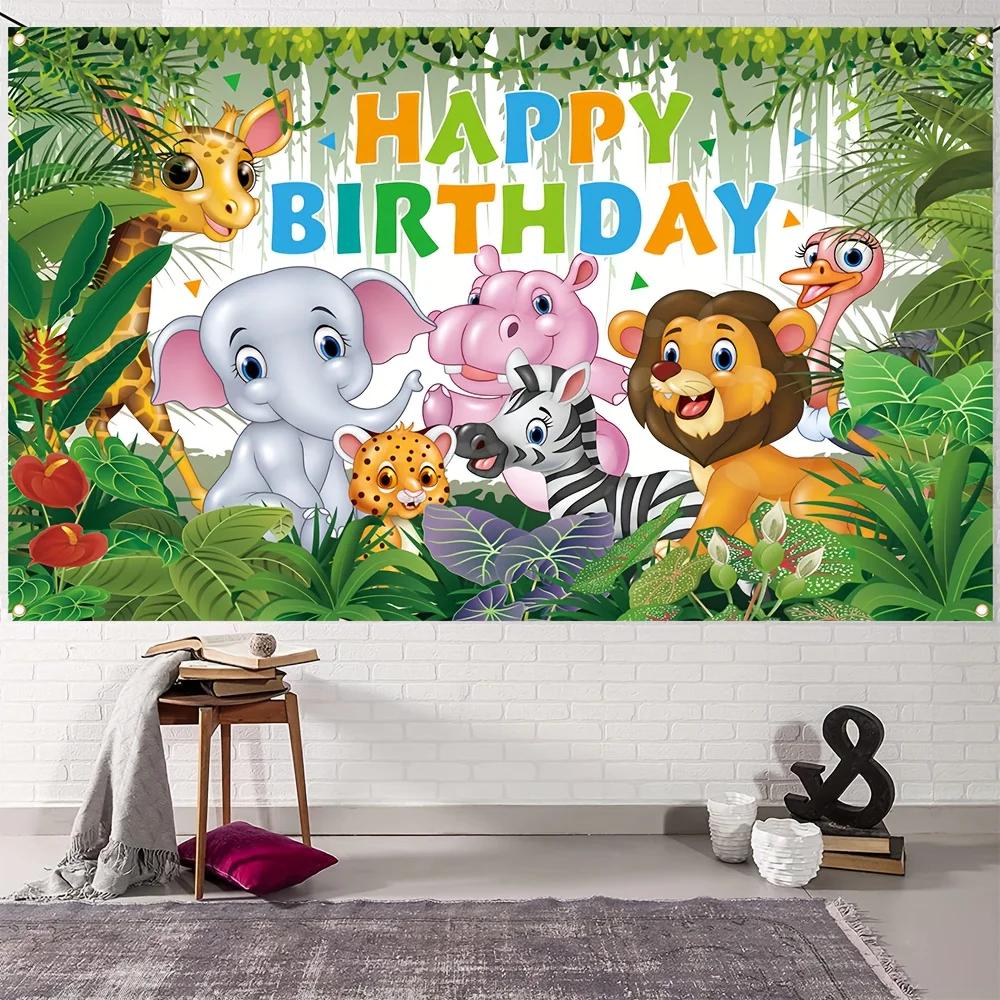 1 PC Birthday Decoration Banner Cartoon Forest Animal Birthday Celebration Banner Birthday Celebration Dinner Banner