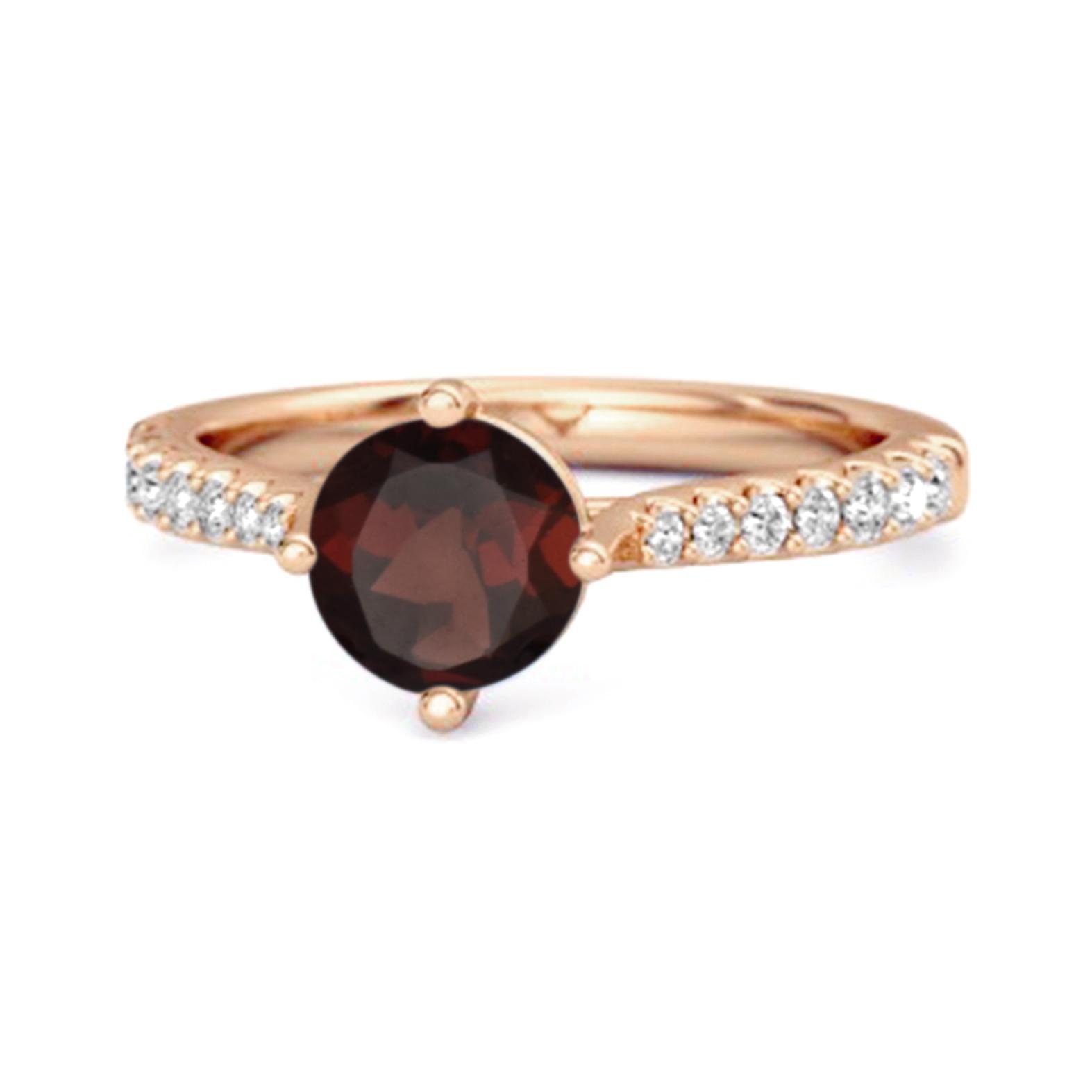Garnet Classic pave Solitaire Ring - 925 Sterling Silver Rose Gold Vermeil 10.5