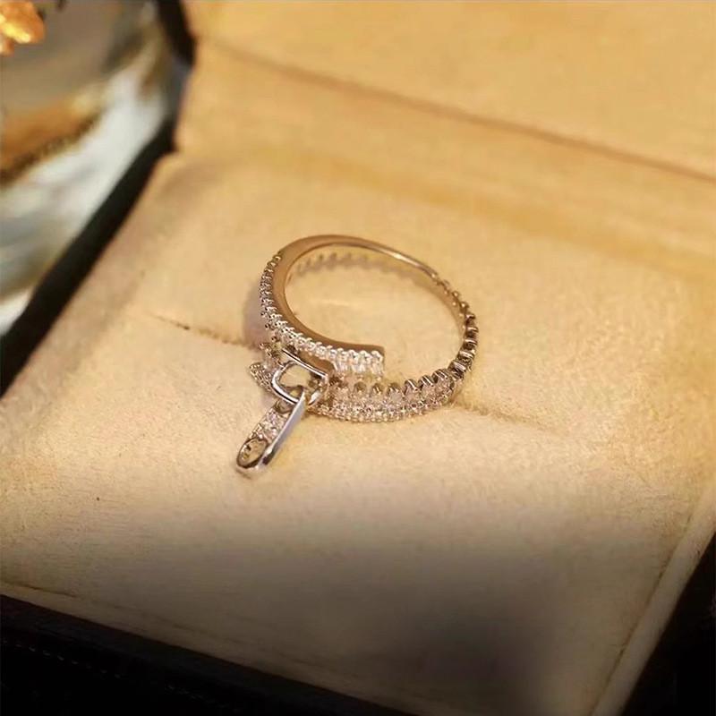 Elegant Geometric Design Adjustable Copper Ring For Women With Sparkling Diamonds