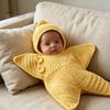 Newborn Photography Prop Starfish Baby Sleeping Bag, Knitted Swaddle Sleep Sack with Hood, Elastic Infant Nest Cozy Star Shaped Wearable Blanket,